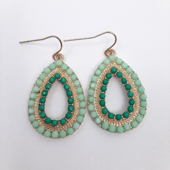 Gold Turquoise Boho Pierced Hook Earrings Set of Four - Picture 2 of 10